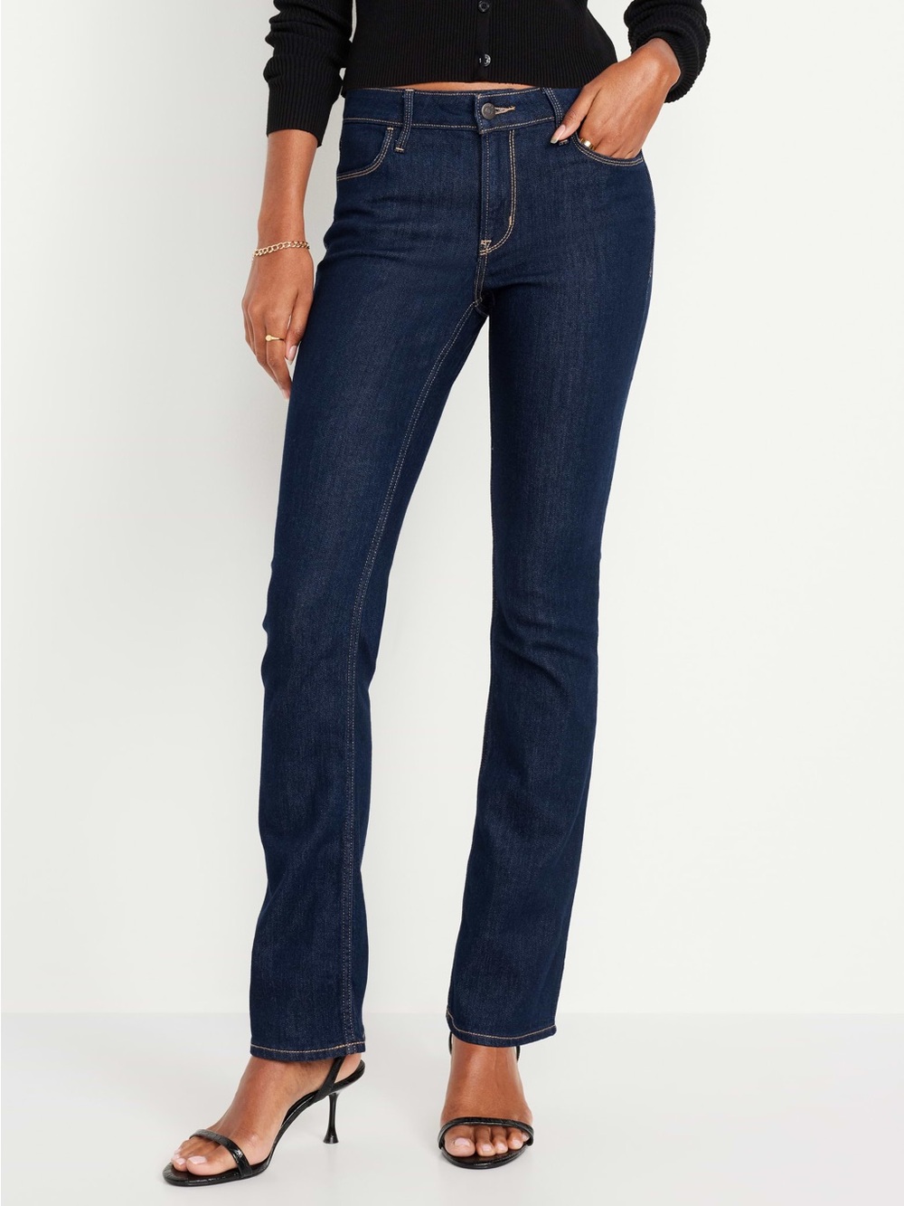 Old Navy Wow Boot-Cut Jeans Dark Wash Mid-Rise Stretch Denim Size 10 Petite
